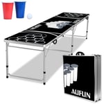 Beer Pong Ensemble de table pliable en aluminium avec 5 balles et 100 gobelets (50 rouges et 50 bleus) Hauteur réglable pour fêtes et jeux Noir