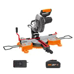 WORX NITRO - Scie à onglet sans fil 20V -2Ah - WX845 - capacité de coupe max 220 mm - biseau:45° (Livrée avec batterie et chargeur, compatible avec les batteries Worx PowerShare)