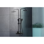 Bernstein - Colonne de douche thermostatique murale réglable design avec tablette en acier inoxydable avec mitigeur et pommeau de douche - Noir mat