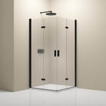 Cabine de douche d'angle en verre, 2 portes pliantes, NT213, 90x90x195cm, Profilé Noir mat