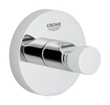 GROHE Essentials Robe Hook – Bathroom Wall Mounted Shower Towel Hanger (Metal, Concealed Fastening, Including Screws and Dowels, Durable Sparkling Sheen), Chrome, 40364001