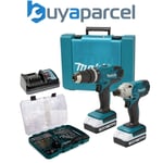 Makita 18v Cordless Li-ion Combi Hammer Drill Impact Driver Twin Pack & Bit Set