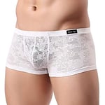 sandbank Men's Sexy Lace Panties Underwear Sheer Low Rise Boxer Brief Underwear White UK M