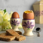 City to Cottage Ceramic Egg Cup Holder set of 2, Soft Boiled Egg Cups, Hard Boiled Eggs Stand Holders, Breakfast Cooking Kitchen Egg Serving Cup, Handcrafted Egg Cups (Cream Lavender Floral)