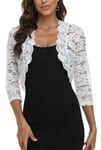 MISS MOLY Boléro en dentelle pour femme - Cardigan court à manches 3/4 - Pour mariage, cocktail, Blanc., 38