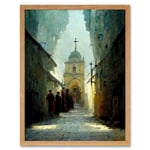 Via Dolorosa Street Pilgrims Heading To The Church Of Holy Sepulchre Art Print Framed Poster Wall Decor 12x16 inch