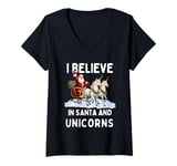 Womens Christmas I Believe In Santa And Unicorns V-Neck T-Shirt