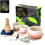 TEANAGOO Matcha Whisk Set Matcha Bowl avec Spout moulé en bambou Matcha Whisk Scoop Matcha Whisk Holding Tee Making Kit. 1 set de thé japonais (7pcs) +2 tasses (7,2 oz), S31, Bleu dégradé