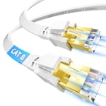 Cat 8 Câble Ethernet 5m, Cable RJ45 5m Plat Cable Réseau Ethernet 5m Haut Débit Fibre 40Gbps 2000MHz, LAN Gigabit Haut Debit Blindé Câble Internet Blanc pour PS5/4 Routeur Switch Xbox Modem PC