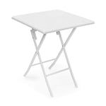 Relaxdays Table pliante de jardin BASTIAN carrée HxlxP 74 x 61,5 x 61,5 cm Camping pliable BASTIAN en aspect rotin Terrasse. blanc