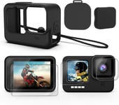 Kit d'accessoires pour GoPro Hero 9 Noir Housse de Protection en Silicone avec Bouchon en Caoutchouc + 6 protecteurs d'écran en Verre trempé avec Capuchon d'objectif pour GoPro Hero 9.[G896]