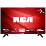 RCA 32 Inch 720P TV, Freeview HD Dolby Digital Audio DVB T2/S2 HD LED Backlighting Display TV, HDMI USB Earphone Output Media Player Monitor PS5 Xbox, Small TV for Bedroom Kitchen Black