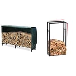 vounot Porte Bûches Télescopique Étagère à Bois de cheminée Ajustable avec 4 Crochets Stockage à Bois de Chauffage 100x65x25cm & Serre Bûche 2m avec Housse de Protection Range Bûche Acier Serre Bûche