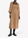 o.p.t Santana Puff Sleeve Floral Print Midi Dress, Brown