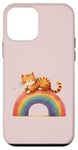 Coque pour iPhone 12 mini Chat orange assis sur un motif arc-en-ciel mignon pour filles