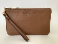 New Michael Kors ‘Jet Set Charm’ Medium Pebbled Brown Leather Wristlet Purse