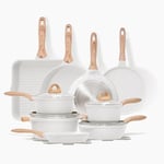 JEETEE Set de Casseroles et Poêles Antiadhésif 23 Pièces Cuisine Saine Set de Cuisson à Induction Poêle, Mijoteuse, Poêle à Frire et Poêle à Crêpes en Granit, Sans PFOS, Beige