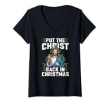 Womens Put the Christ Back in Christmas Christian Faith Holiday V-Neck T-Shirt