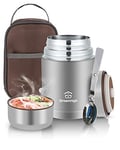 Dreamhigh® Boîte Alimentaire Isotherme 800ml avec Sac à Lunch, Thermo Isolant Contenant avec Cuillère, Thermos Alimentaire Chaud sans BPA, pour Ecole, Bureau (Gris)