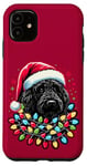 Coque pour iPhone 11 Labradoodle Noir Arbre de Noël Lumières Chien Doodle Noir