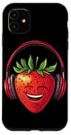 iPhone 11 Funny Strawberry with Headphones for Music and Fruits Lovers Case