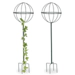 Relaxdays - Tuteur de jardin 118,5 cm Boule ronde, Colonne rosier, Arche plante grimpante, set 2 métal, Arceau, vert foncé