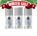 Adidas Men Fresh Deodorant Antiperspirant Roll-On 50ml 3-Pack