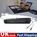 LED USB Wired Sound Bar Computer Stereo Speakers USB For PC Desktop Laptop Black