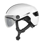 ABUS Casque de ville HUD-Y ACE - casque de vélo stylé avec visière et feu arrière LED magnétique et rechargeable - pour hommes et femmes - Blanc brillant, taille L