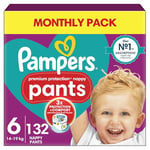 Pampers Premium Protection Nappy Pants Size 6, 132 Nappies, 14kg-19kg, Monthly Pack, With 360° Fit and Ultra-Soft Materials for Our Best Comfort & Protection