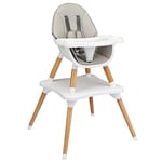 COSTWAY 4 en 1 Chaise Haute Bébé Convertible Plateau Réglable en 4 Etapes-Peut être Démonté en une Table et une Chaise avec Coussin Amovible,Repose-Pieds pour Bébé 6 Mois-3Ans Charge 15KG (Gris)