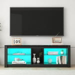 Meuble tv 140cm , avec éclairage led et étagères en verre, espace de rangement, Meuble television, Design Moderne, Noir