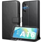 Peakally Coque pour Samsung Galaxy A16 5G/4G [ Verre Trempé Protection *1 ] [ Blocage du Signal RFID ] [ Premium PU ] [ Pochette de Portefeuille ] Etui à Rabat pour Samsung A16 5G/4G, Noir