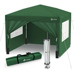 VOUNOT 3m x 3m Pop Up Gazebo with Sides & 4 Weight Bags & Carry Bag, Marquee Garden Party Tent Outdoor, Green