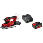 Einhell TE-OS 18/230 Li-Solo Cordless Vibrating Sander - Supplied with 4.0Ah Battery and Charger (Hook and Loop Attachment, Aluminium Sole, Dust Bag, with 3 Sandpaper Sheets)