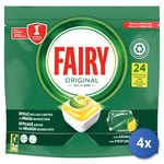 4x Fairy Tabs Lave-Vaisselle 24 Pièces Original Citron Made IN Italy