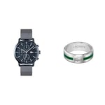 Lacoste Montre Analogique Multifunction à Quartz pour Homme avec Bracelet milanais en Acier Inoxydable Bleu - 2011196 Bague pour Homme Collection Baseline - 2040083G