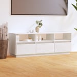 The Living Store - Meuble tv Blanc 140x37x50 cm Bois de pin massif - Blanc