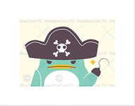 Wee Blue Coo PIRATE PENGUIN CARTOON KIDS ANIMAL CHILDREN BLACK FRAMED ART PRINT B12X9019