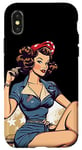 Coque pour iPhone X/XS Retro Patriotic Pin-up Vintage USA Flag American Beauty Girl