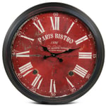 Decoration D ’ Autrefois - Grande Horloge Ancienne Murale Paris Bistro Métal Rouge-Bordeaux 70cm - Rouge-Bordeaux