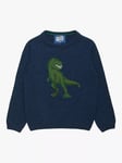 Trotters Kids' Deacon Dinosaur Jumper, Navy Marl