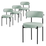 Lot de 4 chaises de cuisine rond en tissu teddy vert avec dossier pied en acier