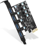 Carte PCI Express USB 3.0 4 Ports, 5Gbps USB 3.2 (USB 3.1) Gen1 Interne Card pour PC de Bureau Windows Mac OS