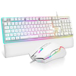 RedThunder K10 Ensemble Clavier et Souris Gamer, AZERTY FRANÇAIS + Repose-Poignets, Clavier Gaming Anti-Ghosting Rétroéclairé RVB et 7200 DPI avec Souris Gaming Ergonomique pour Les Joueurs (Blanc)