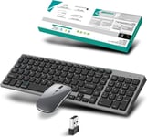 Ensembles Clavier Souris Sans Fil 2.4Ghz & Bluetooth,Clavier Et Souris Sans Fil Avec Batteries Rechargeable,Clavier Ultra-Fin Avec Pavé Numérique Pour Pc/Laptop/Mac,Qwerty,Avec Souris Silencieuse,Gri