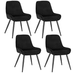 WOLTU Lot de 4 Chaises de Salle à Manger, Chaises Relaxantes en Velours, Chaises Scandinaves Ergonomiques avec Dossier pour Salon, Salle de séjour, Cuisine, Chambre à Coucher,Noir, BH331sz-4