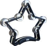 STAR SHAPE TAMBOURINE, BLACK by ATLAS! Heavy duty ABS. Tough, headless model