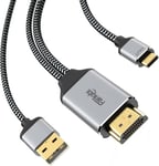 Câble HDMI vers USB C 4k@60Hz, câble Adaptateur HDMI vers USB Type C 2 m avec câble d'alimentation USB, Compatible pour MacBook Pro, Nreal air, iMac, XPS, Moniteur Portable Tactile