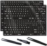 2 Pcs Noir Autocollants Clavier, Autocollant Clavier En English, Pour Avec N'Importe Quel Clavier Standard, Ordinateur Portable¿ Avec Outils D'Installation((Brillant, Noir)